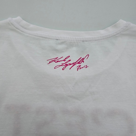Karl Lagerfeld Paris Women's C'est La Vie Floral Rhinestone T-Shirt White XS - Picture 3 of 15
